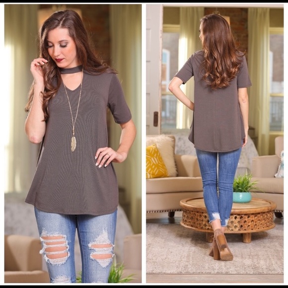 Infinity Raine Tops - ONLY ONE LEFT!!!   Ash Gray Choker Style Tunic